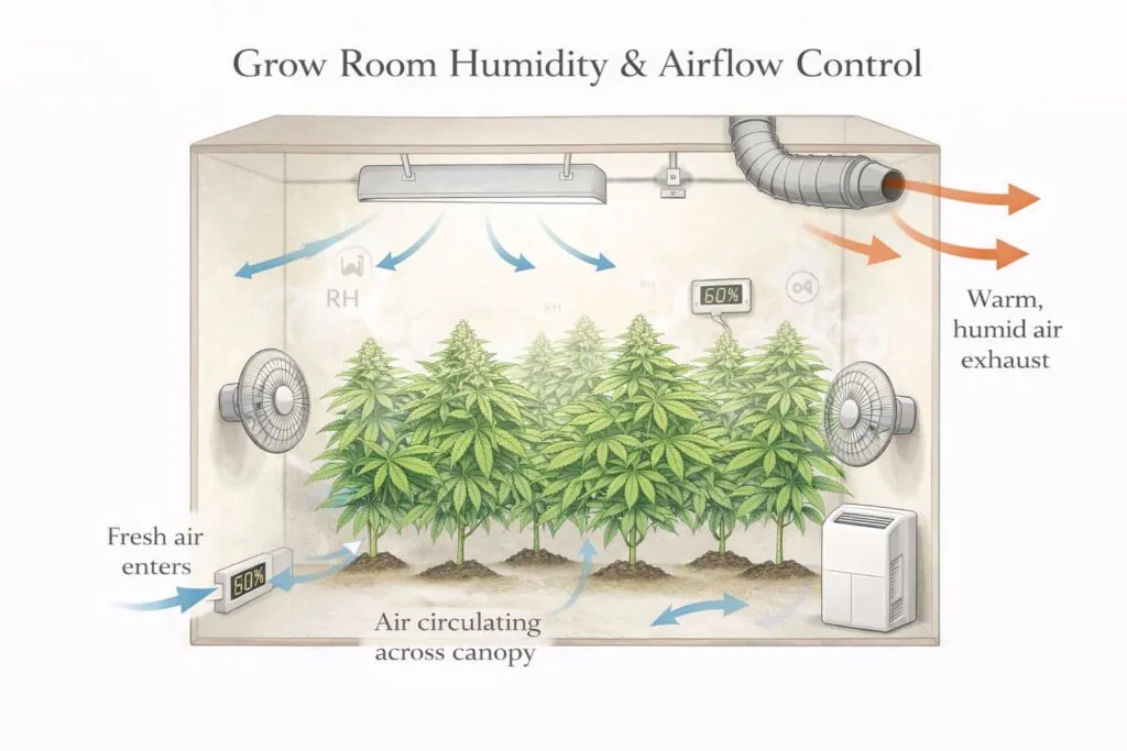 airflow and humidity control in cannabis grow room diagram